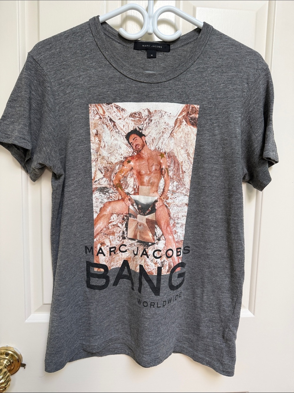 Marc Jacobs Bang Worldwide sz M tee gray nude naked saucy MJ collectible iconic
